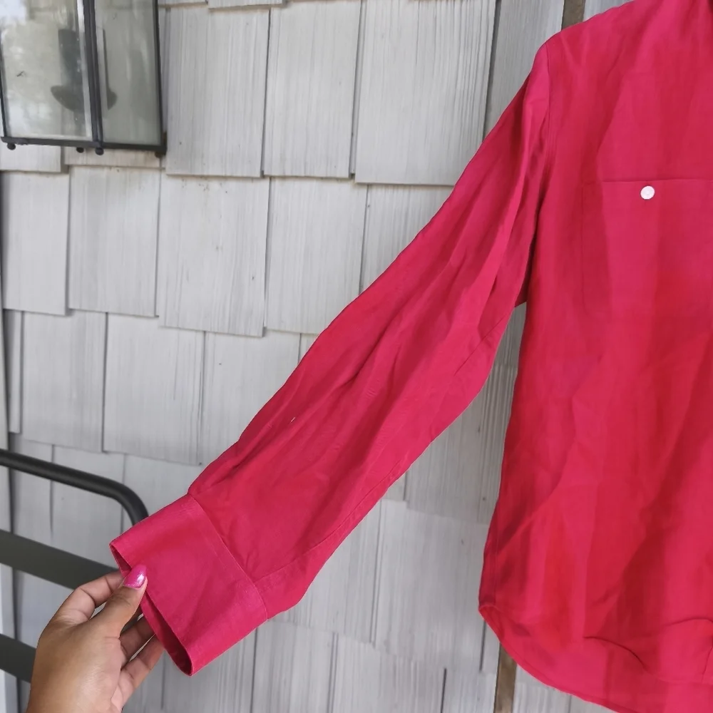 90s y2k Lauren Ralph Lauren 100% Linen Button Down Top sz M Red Preppy Old Money